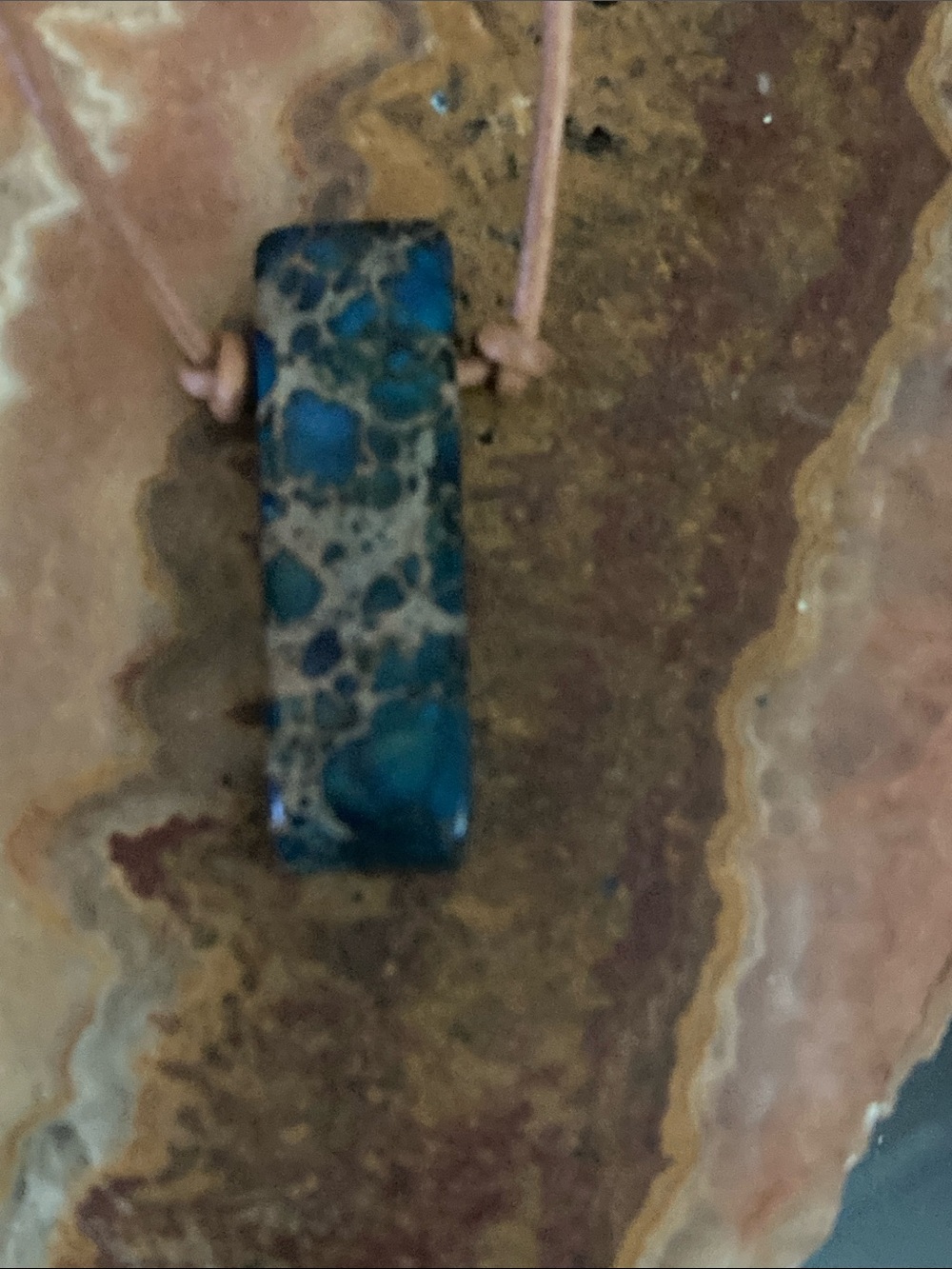 Natural stone and leather necklace, 15.5”